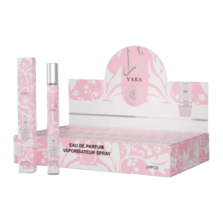 YARA Perfume Spray 24-piece Display box, pink patterned packaging, long-lasting fragrance, hydrating and moisturizing spray Item Picture