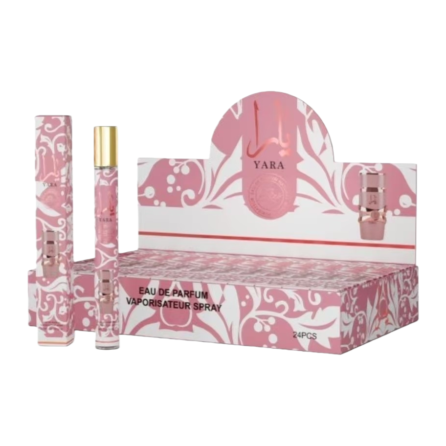 YARA Perfume Spray 24-piece display box, pink pattern packaging, long-lasting light fragrance, portable refill gift box Item Picture