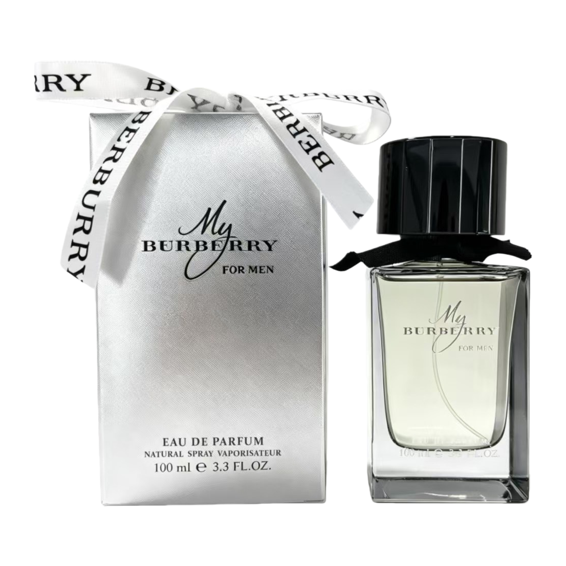 High-end silver gift box, transparent glass perfume bottle, black cap, ribbon embellishment, exquisite packaging, ladies' fragrance gift set Item Picture