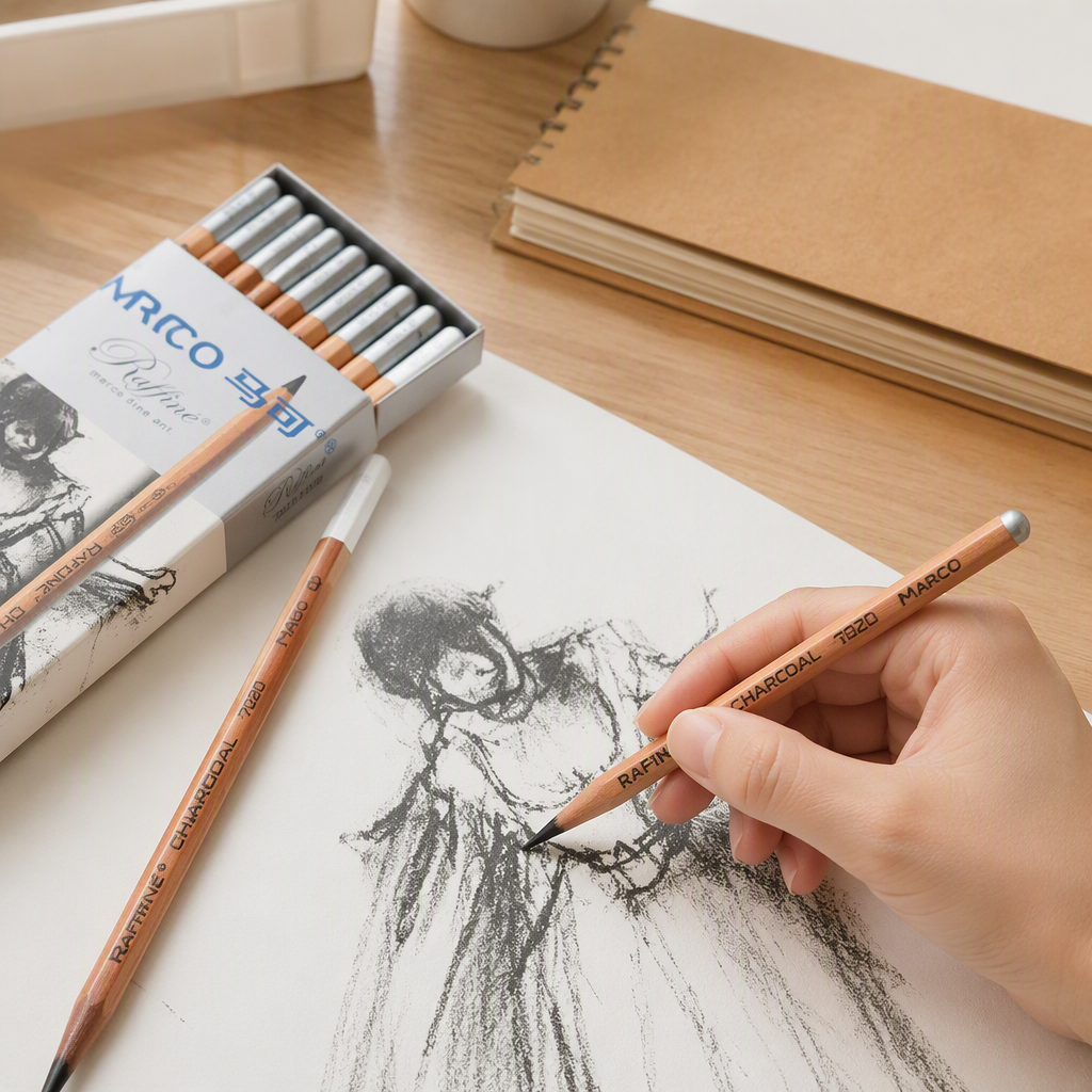 Professional wooden sketching charcoal set, fine and soft painting and drawing tools, student art supplies details Picture