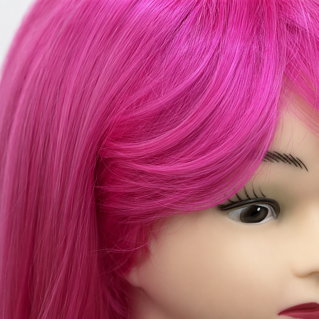 Pink wig model, adult hairstyle display, model shooting props, hairstyle design practice model, headwear accessories Application Scenario
