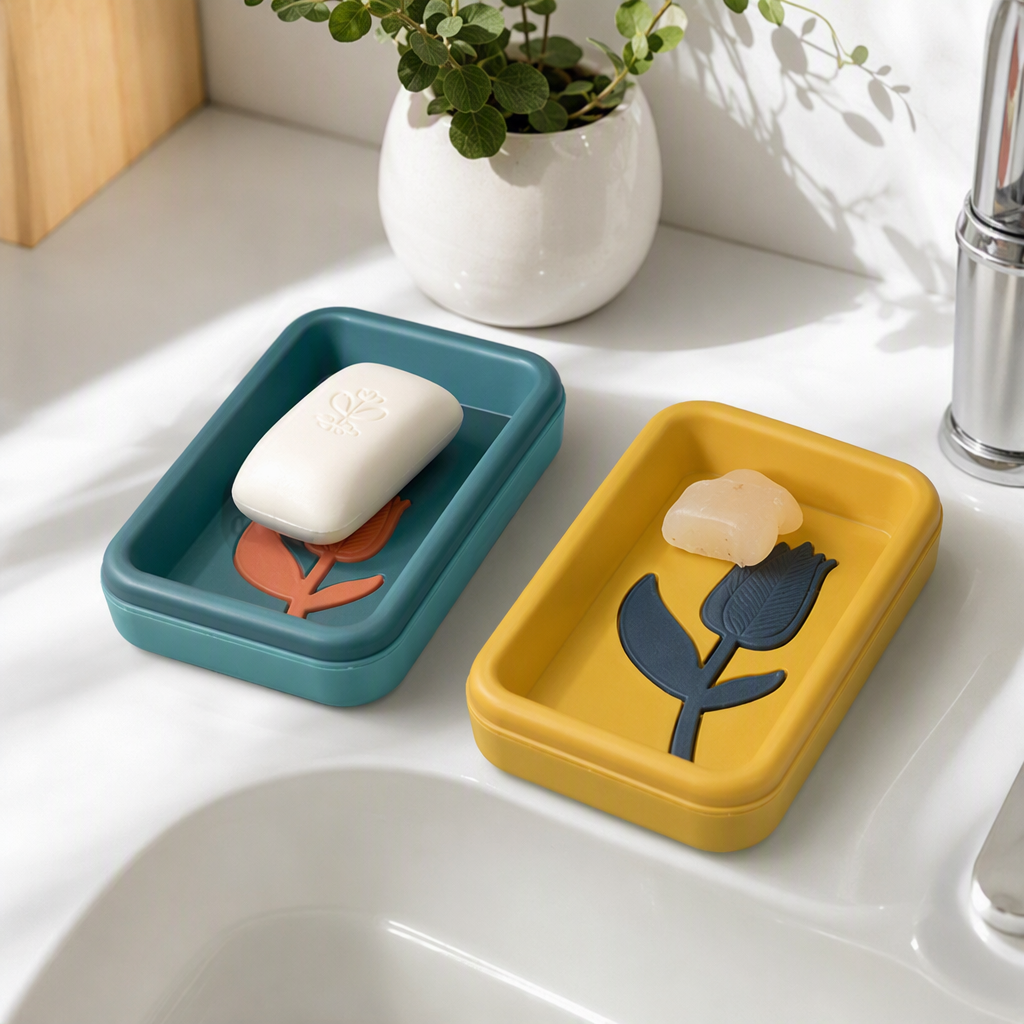 Tulipán azul relieve rectángulo caja de jabón baño minimalista suministros de almacenamiento impermeable a prueba de humedad decoración del hogar details Picture