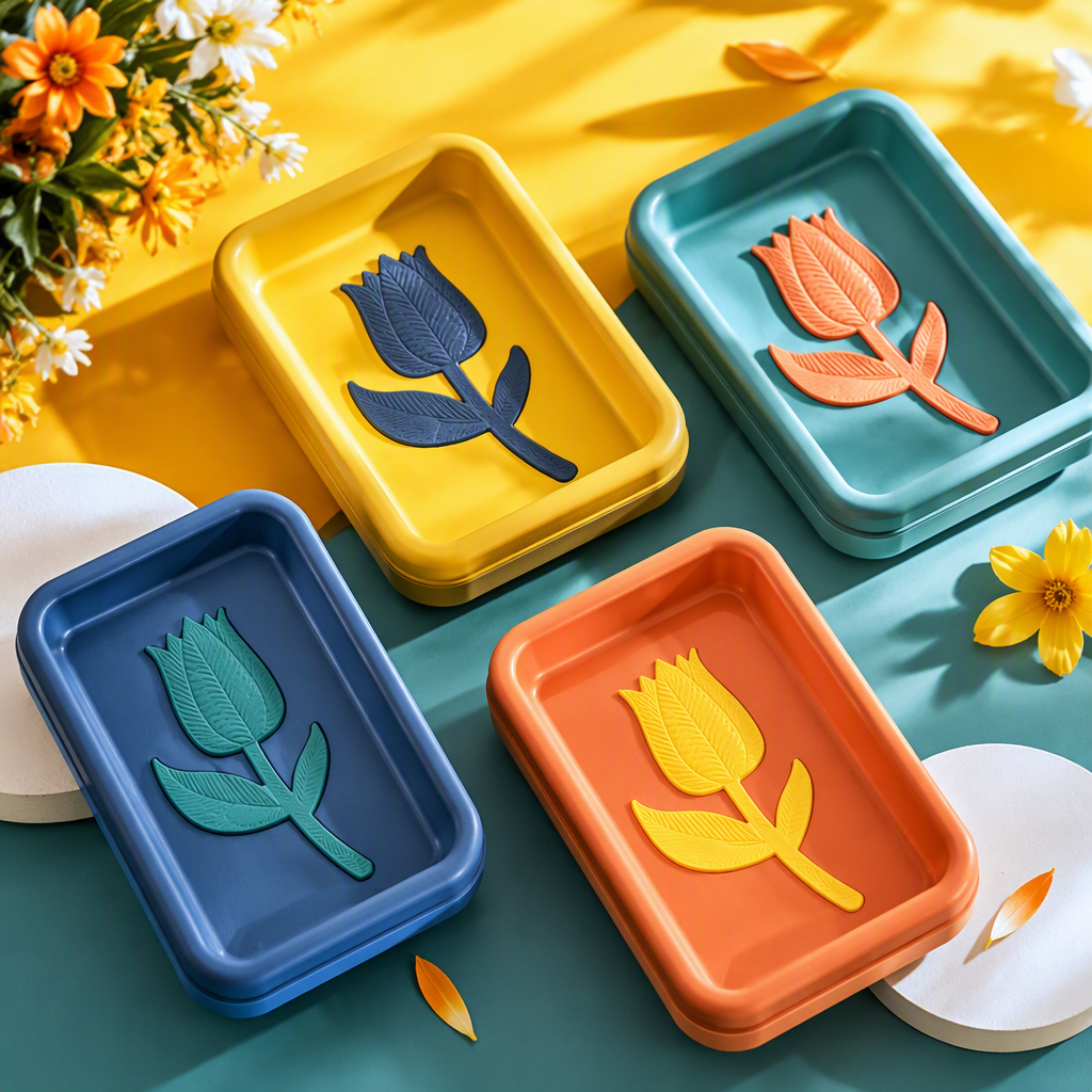 Tulipán azul relieve rectángulo caja de jabón baño minimalista suministros de almacenamiento impermeable a prueba de humedad decoración del hogar Specification image