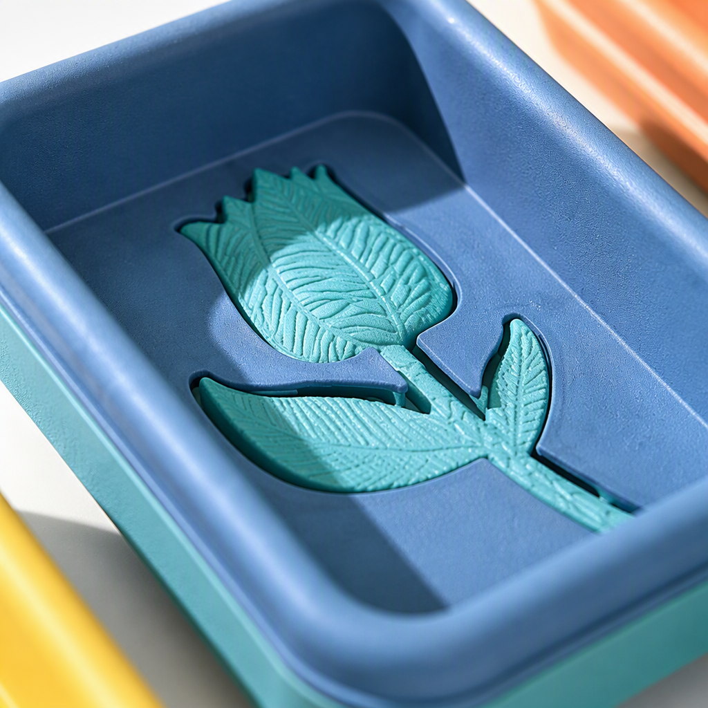 Tulipán azul relieve rectángulo caja de jabón baño minimalista suministros de almacenamiento impermeable a prueba de humedad decoración del hogar Application Scenario