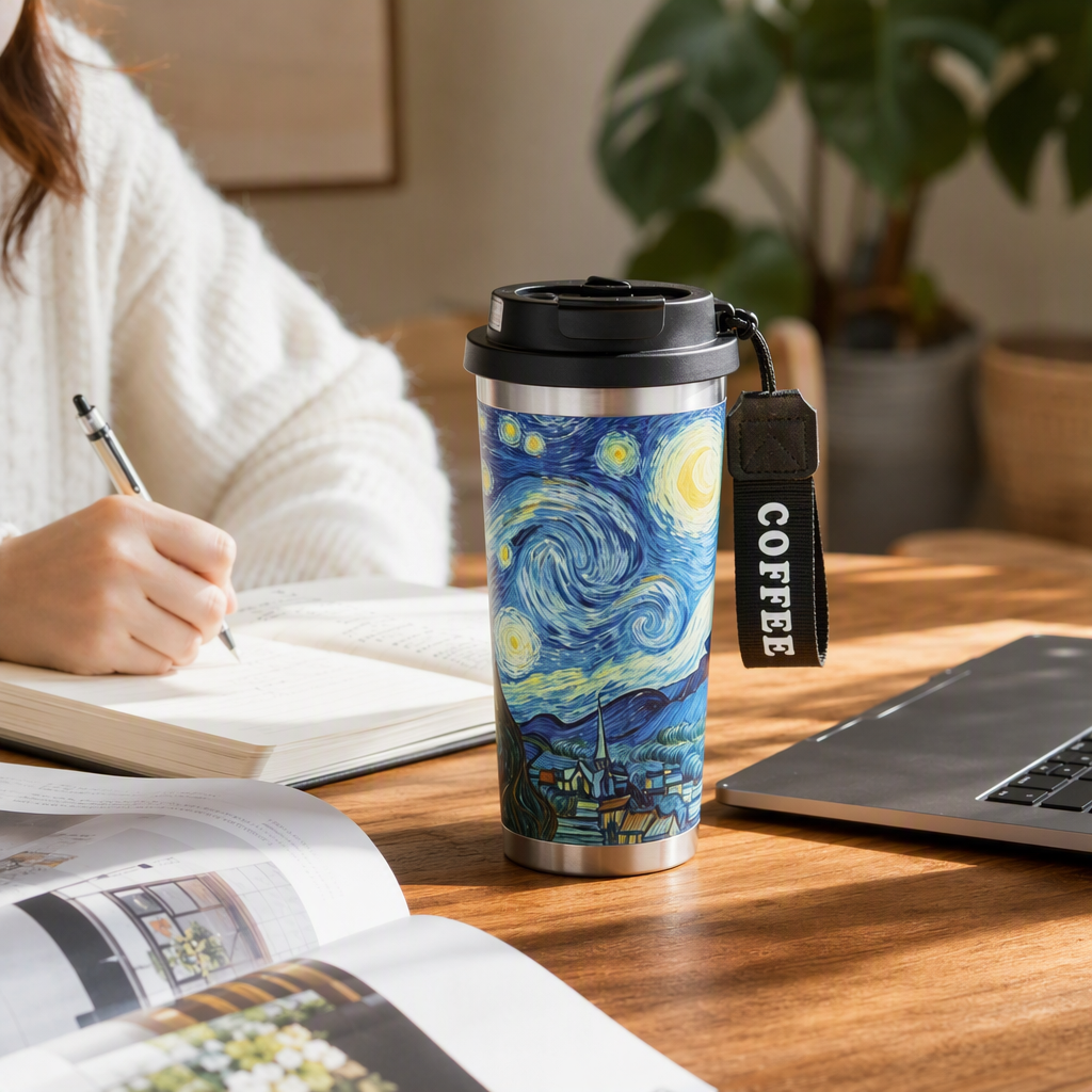 Van gogh star theme titanio puro taza de café agua portátil alta gama ligero interior y exterior titanio puro regalo regalo details Picture
