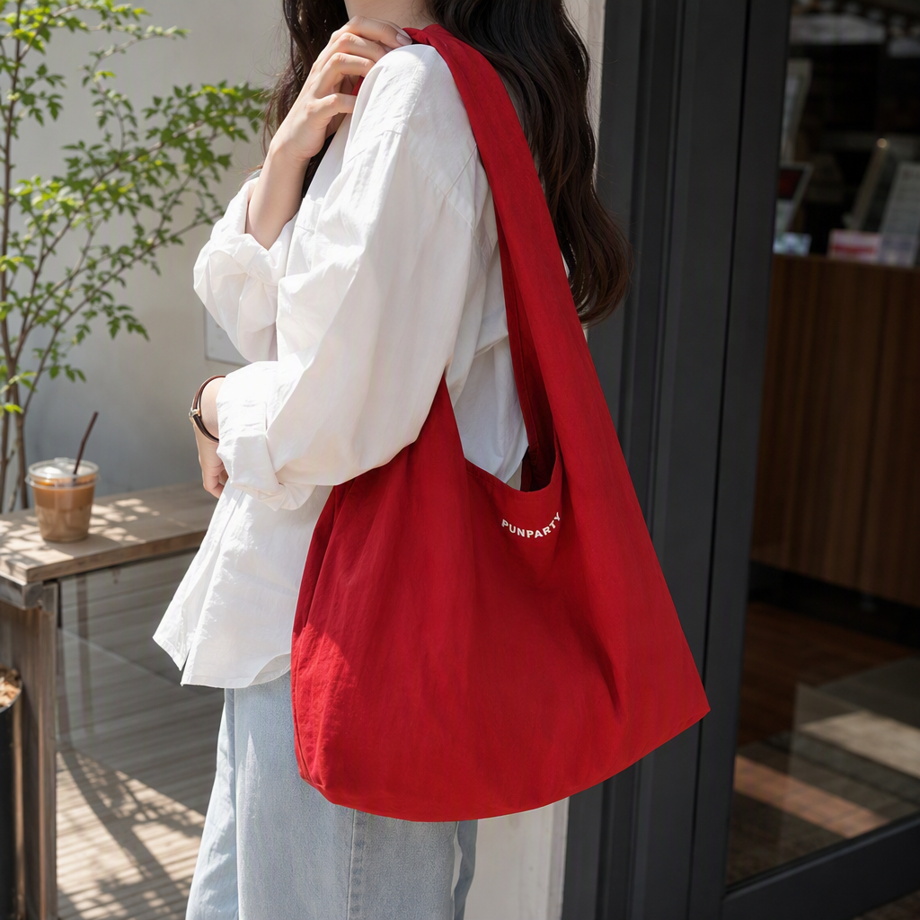 Fashionable women's bag, large-capacity red tote bag, hand and shoulder, casual and versatile, trendy bag, women's shopping bag