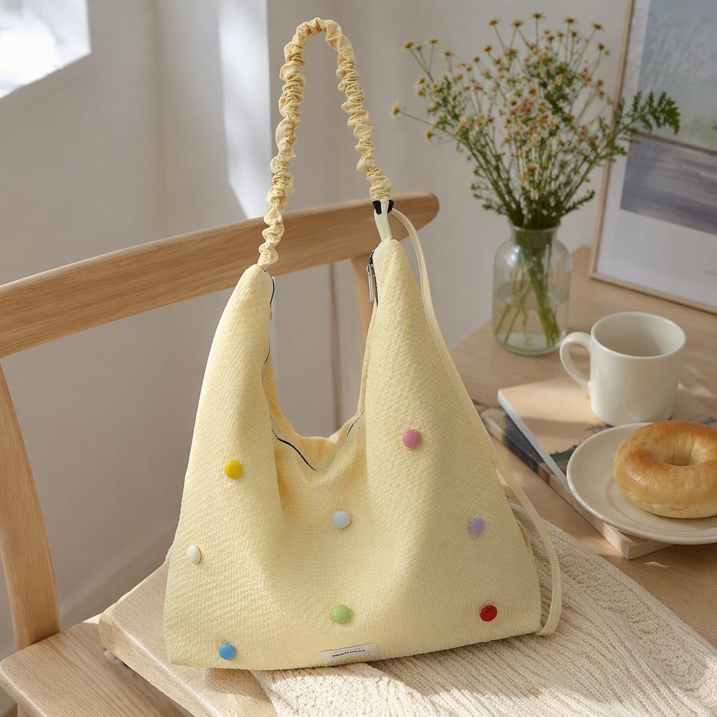 Beige wave dot plisado bandolera lona mujer bolso 2025 versátil crossbody bolso bolso moda y casual tendencia details Picture