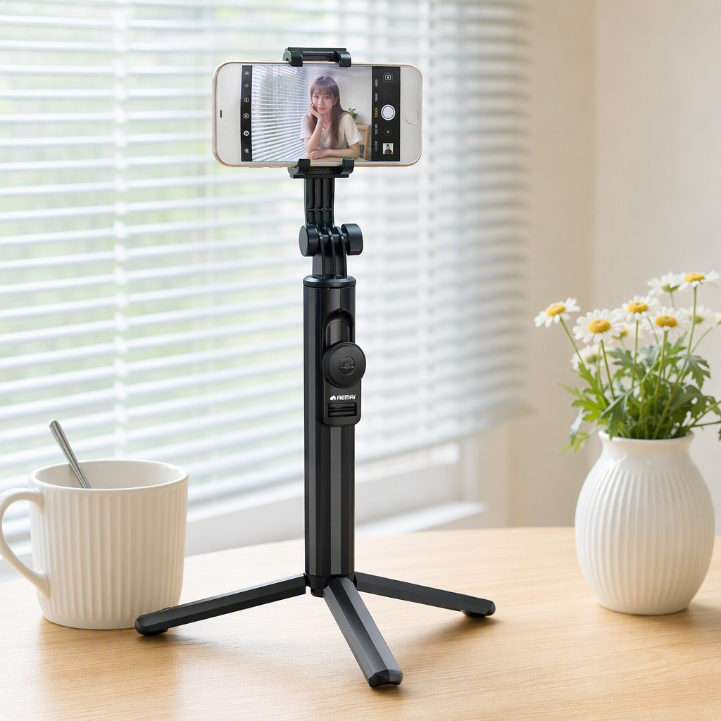 Fashionable black packaging box, portable selfie stick, multi-functional phone stand, photography wonder, portable selfie accessory details Picture