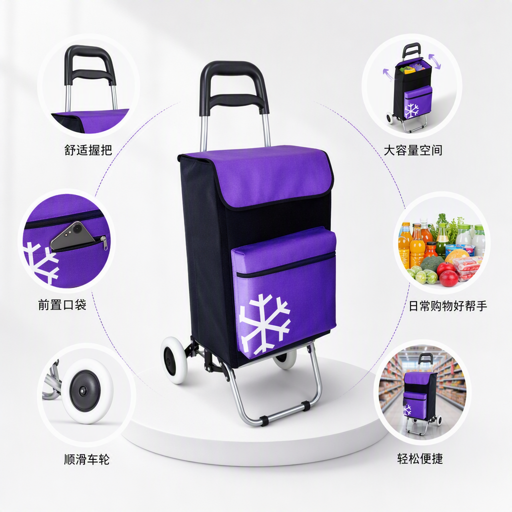 多功能家用购物车收纳防尘轮推车便携整理车大容量实用收纳箱