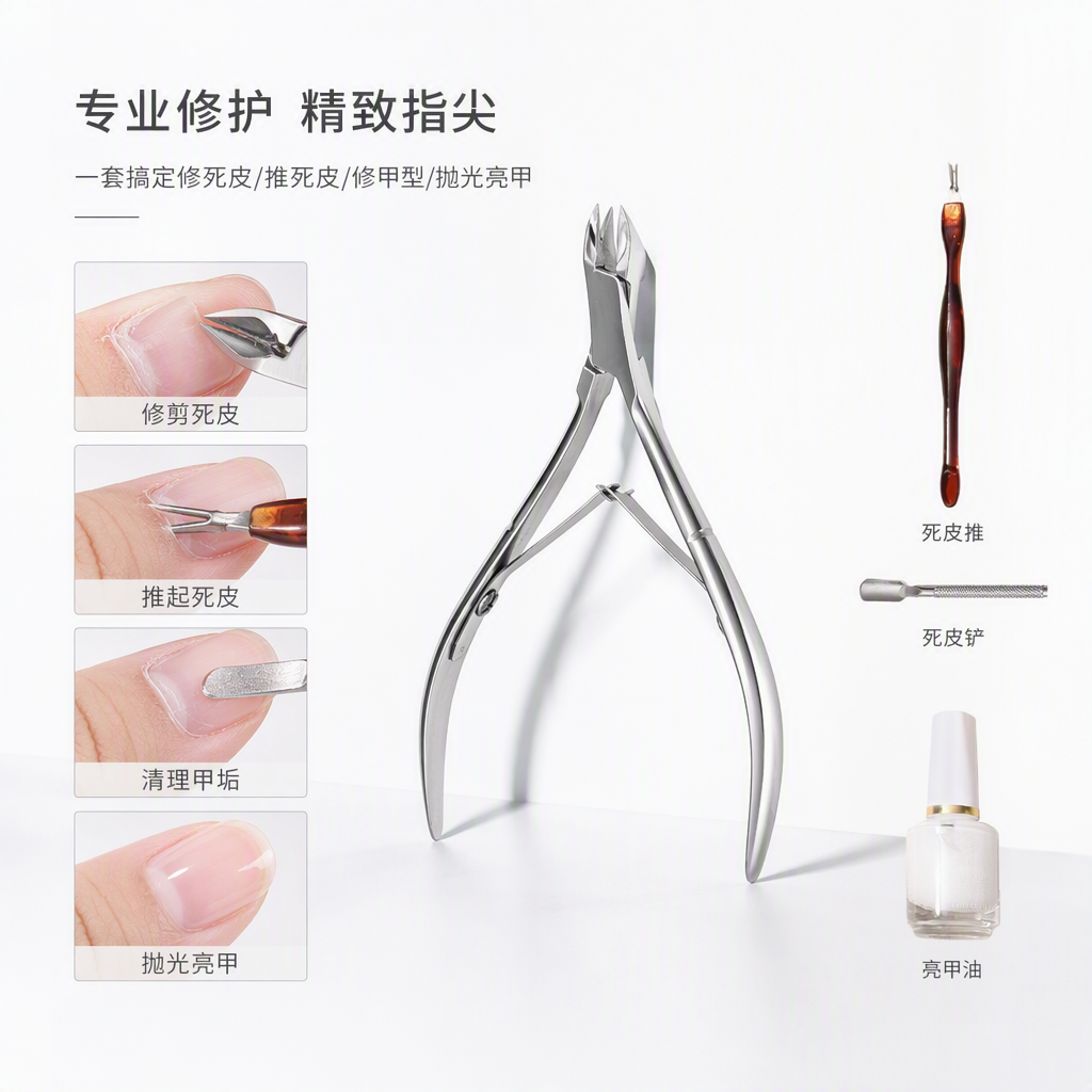 Multi-functional dead skin trimmer set, silver dead skin trimmer, dead skin fork, steel pusher softener, hand and foot keratin care tool combination