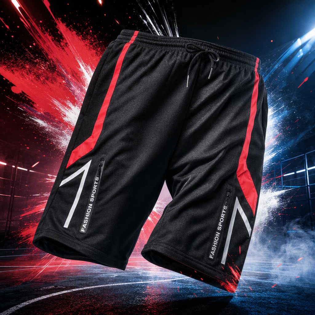 Fashionable sports shorts, men's casual loose breathable striped decorated black sports shorts, sports casual shorts Specification image