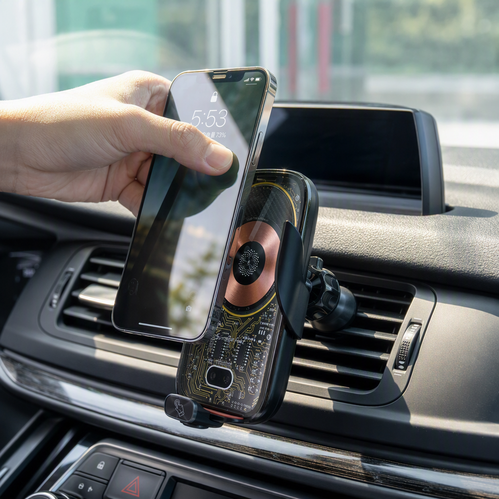 Multi-functional black car wireless charging stand, car phone stand, navigation stand, portable fast charging accessory details Picture