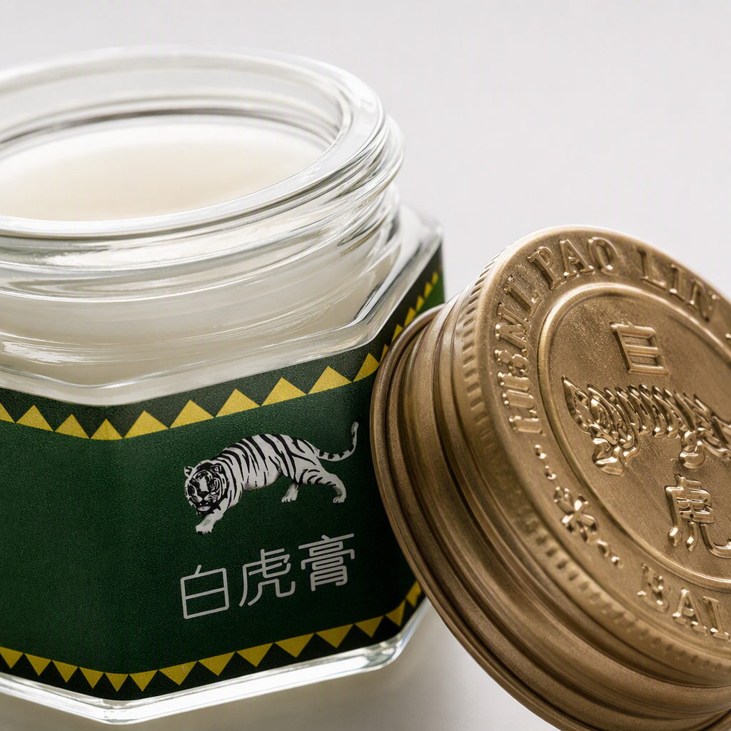 The White Tiger Ointment is packaged in a green hexagonal box with a golden lid. It is a fresh and elegant medicine box for collection Application Scenario