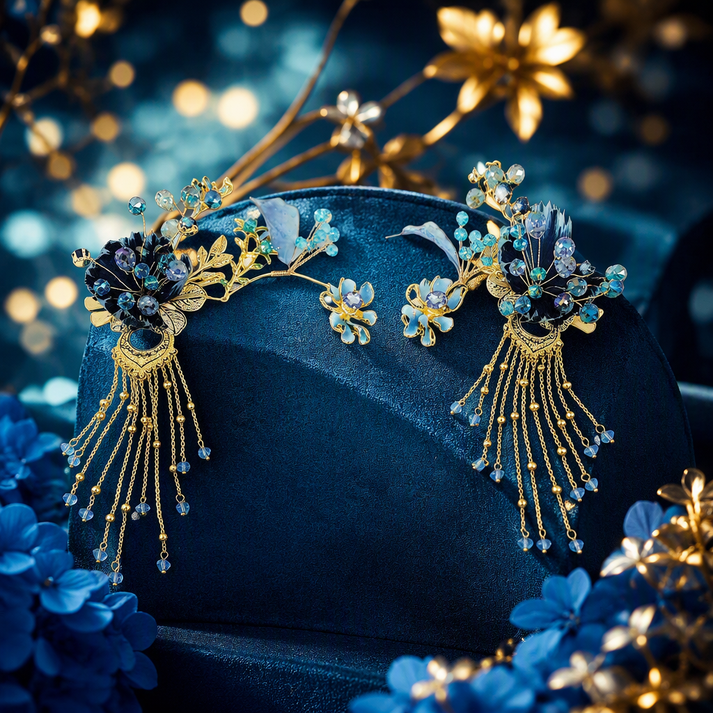 Fashionable blue crystal tassel hairpins, elegant hair accessories, hair clips, hair accessories, simple women's hairpins, headwear, and dressing accessories Specification image