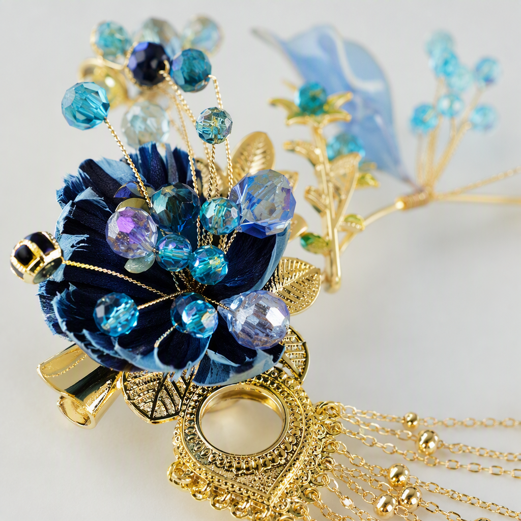 Fashionable blue crystal tassel hairpins, elegant hair accessories, hair clips, hair accessories, simple women's hairpins, headwear, and dressing accessories Application Scenario