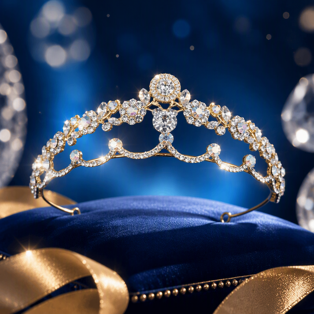 Shining golden diamond-encrusted crown headwear, elegant hair accessory for ladies, wedding and banquet accessories, magnificent headwear Specification image