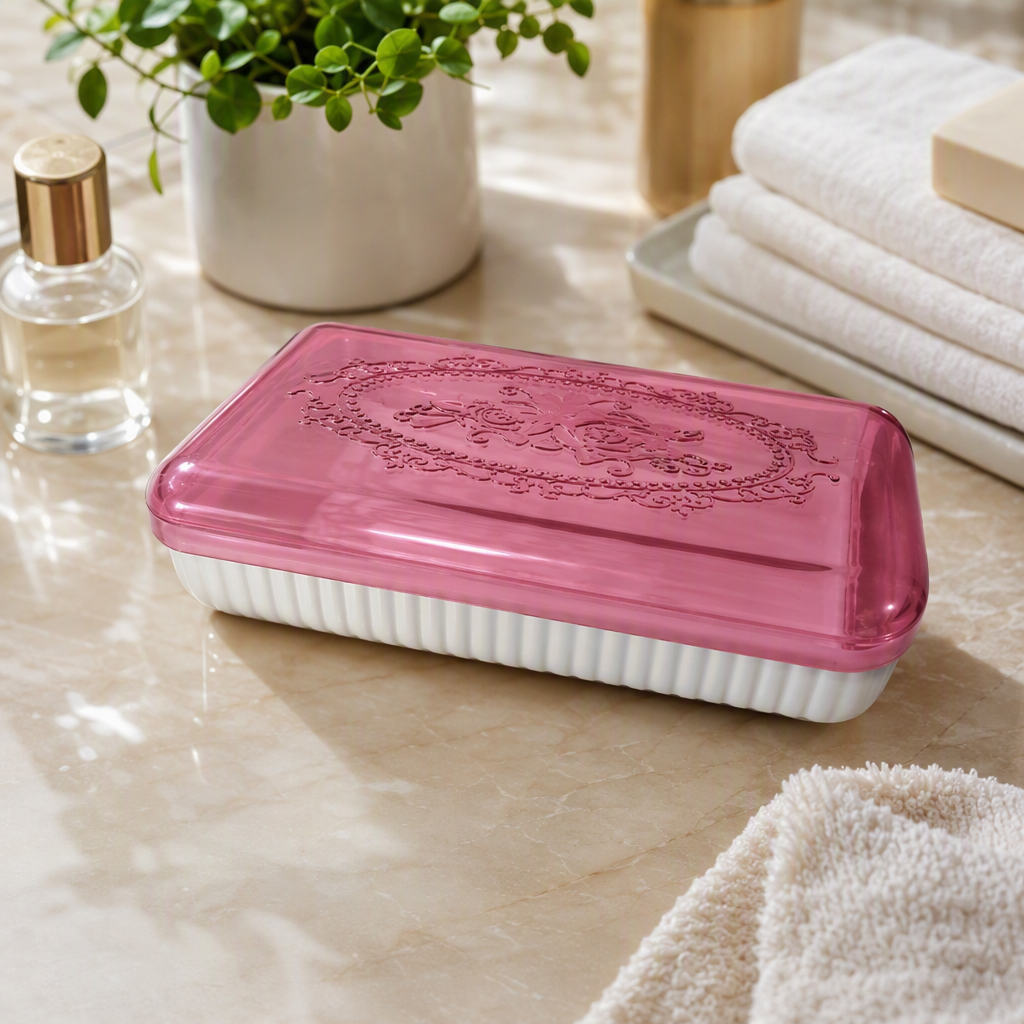 Pink carved seal soap box, creative stationery box, portable multi-functional seal storage bag, student office supplies organization box details Picture