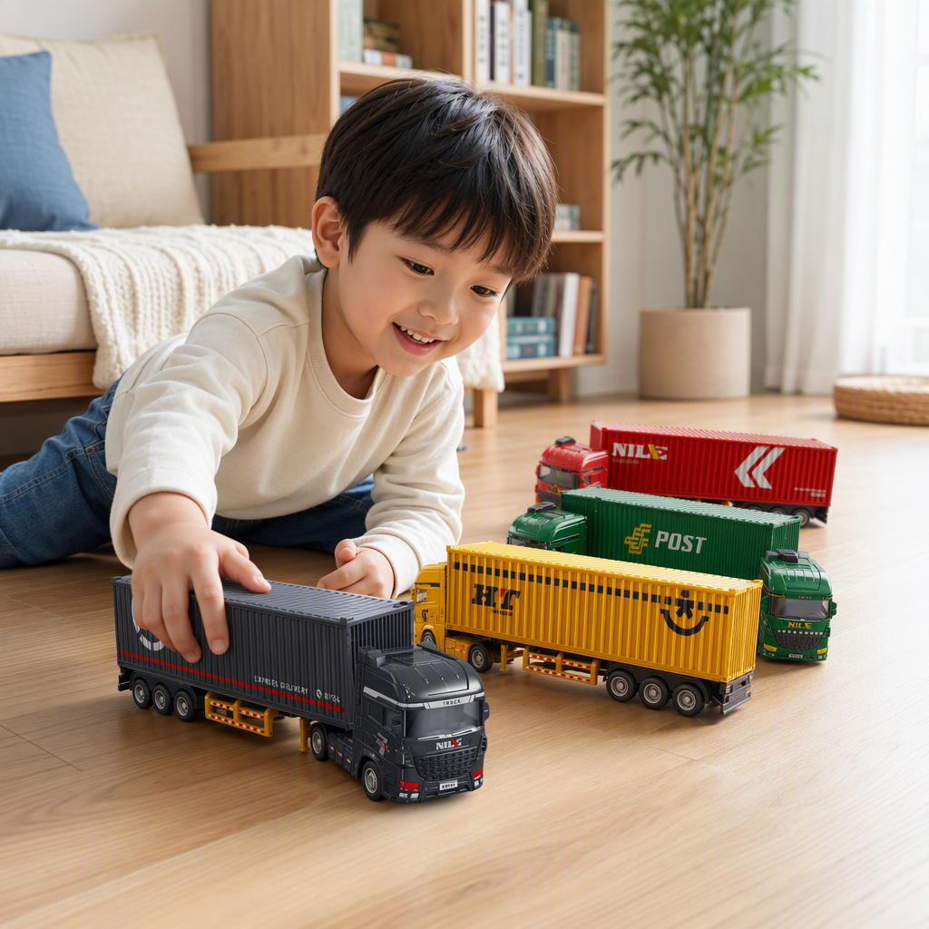 Colorful container truck model set, children's toy assembly, creative collection, fun and educational gifts details Picture
