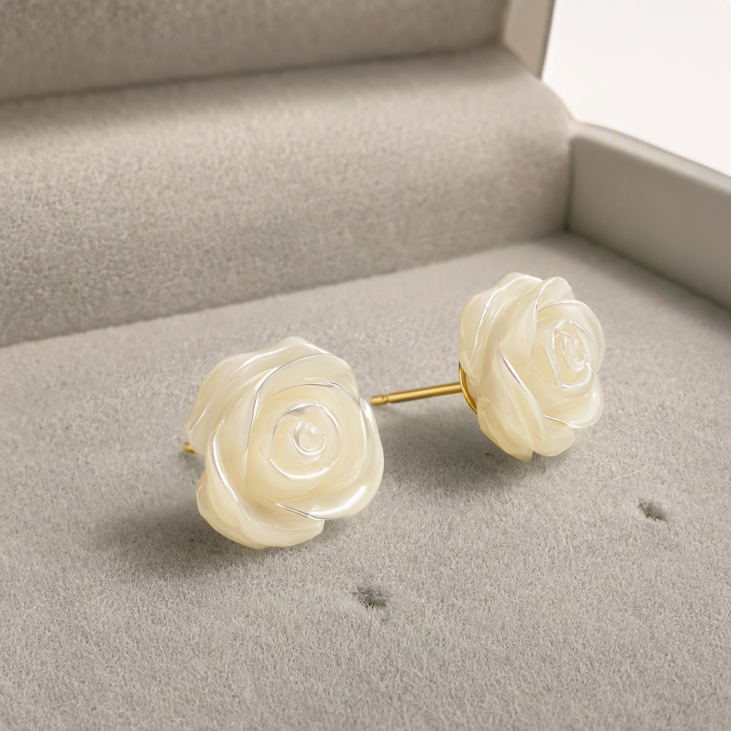 The white rose stud earrings exude a simple, luxurious and versatile style. They are trendy earrings and accessories for girls Application Scenario