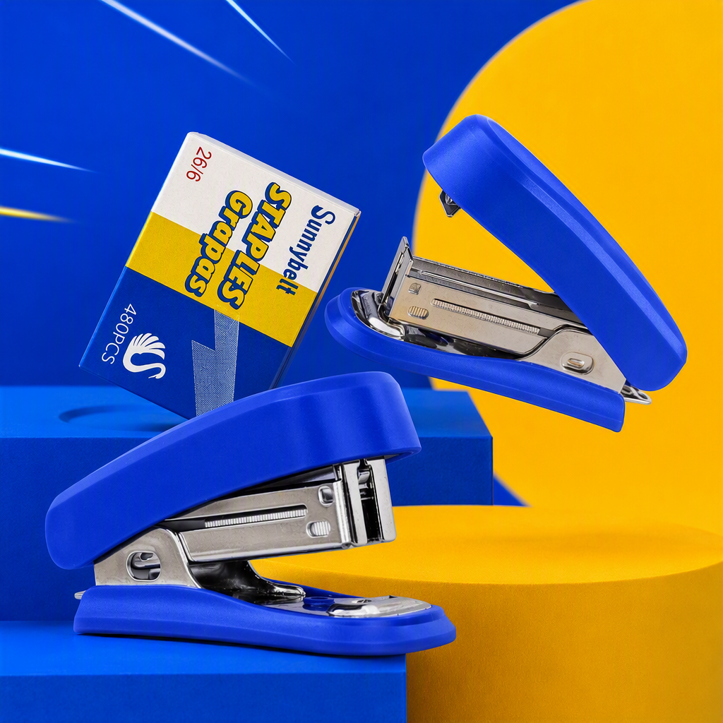 Portable mini blue stapler with staples, office stationery and portable binding tools Specification image