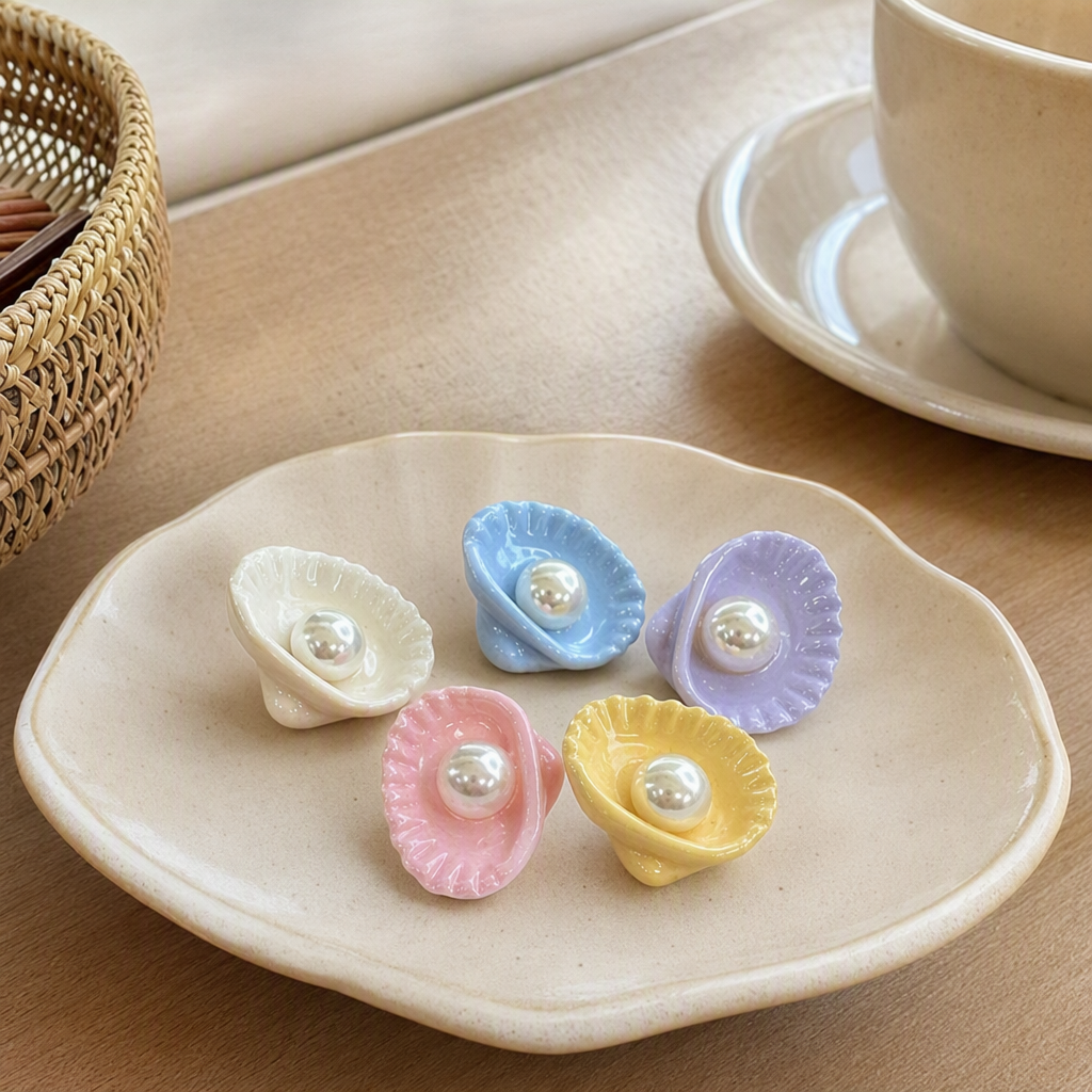 Selected creative, fashionable and trendy accessories and gifts featuring colorful shell and pearl handcrafted ornaments details Picture