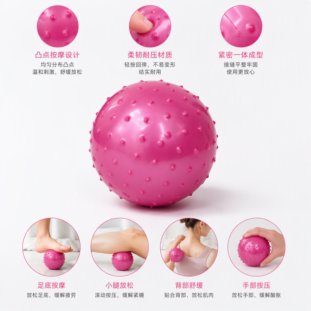 粉色带刺按摩球放松肌肉舒缓压力手持运动器材健康用品