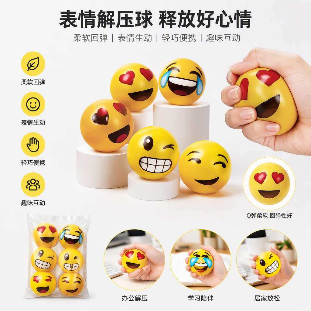 趣味彩色气球表情玩偶儿童玩具创意软胶趣味球发泄解压礼物
