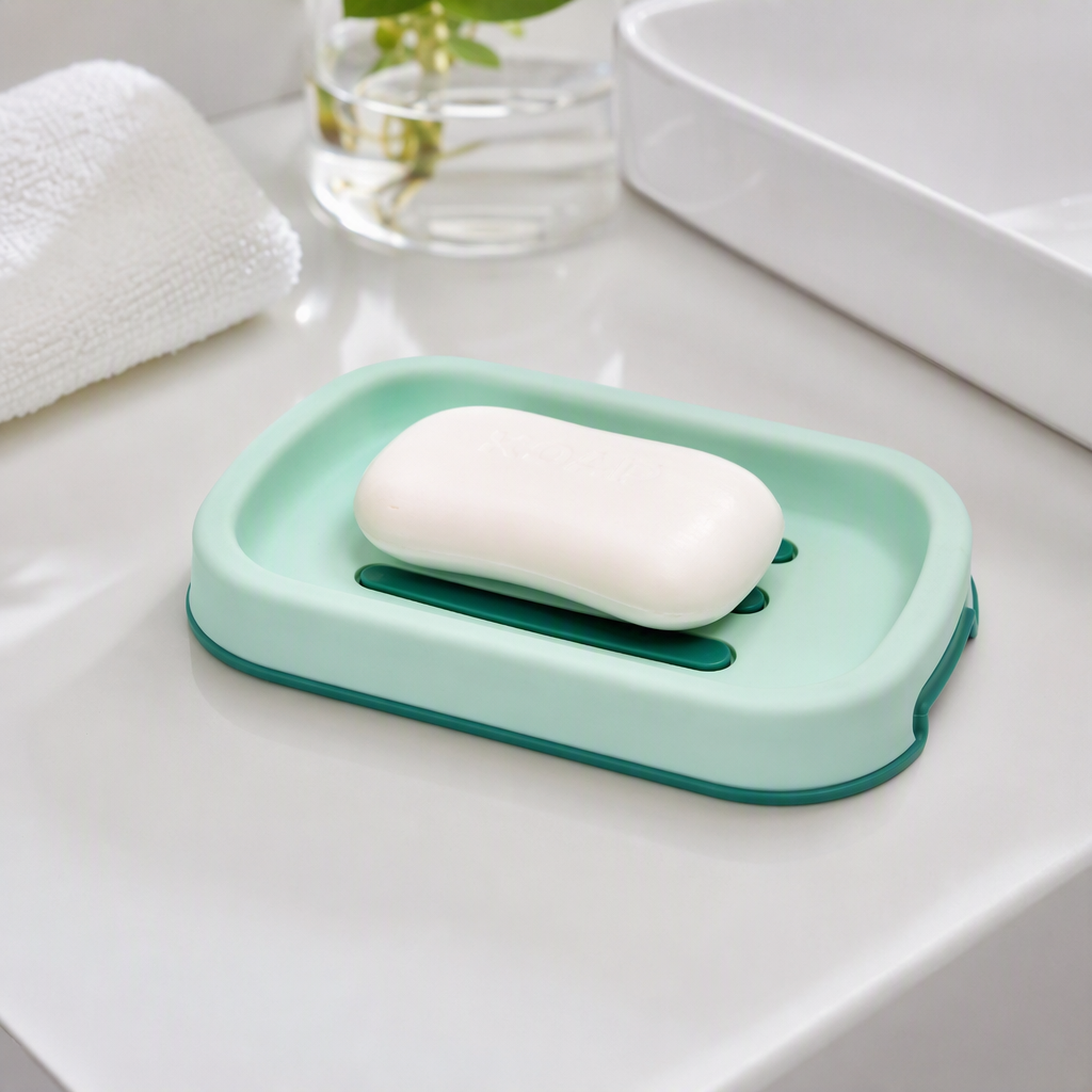 Caja de almacenamiento multifuncional de plástico ecológico con tapa cocina baño suministros de organización contenedor de almacenamiento caja de jabón verde details Picture
