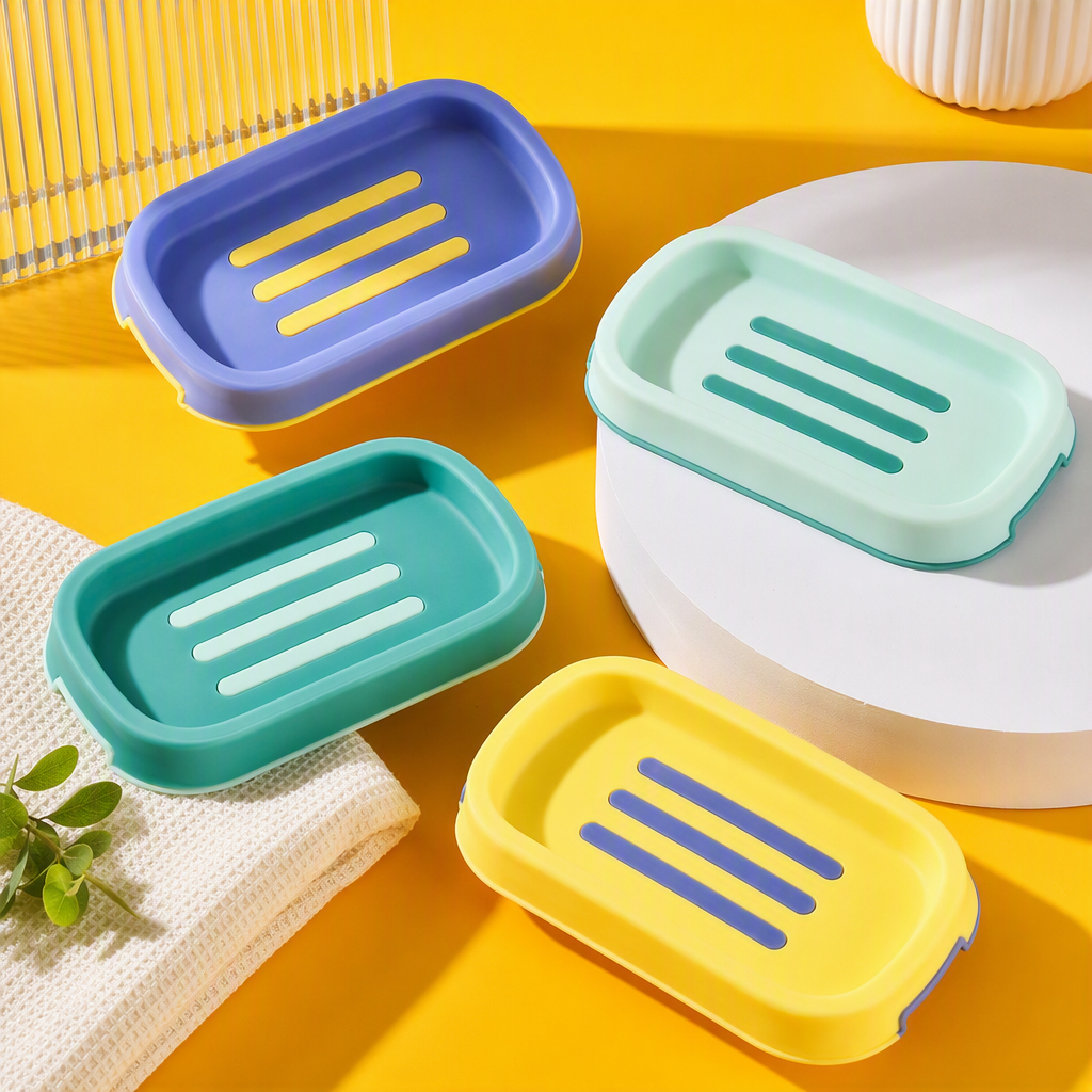 Caja de almacenamiento multifuncional de plástico ecológico con tapa cocina baño suministros de organización contenedor de almacenamiento caja de jabón verde Specification image