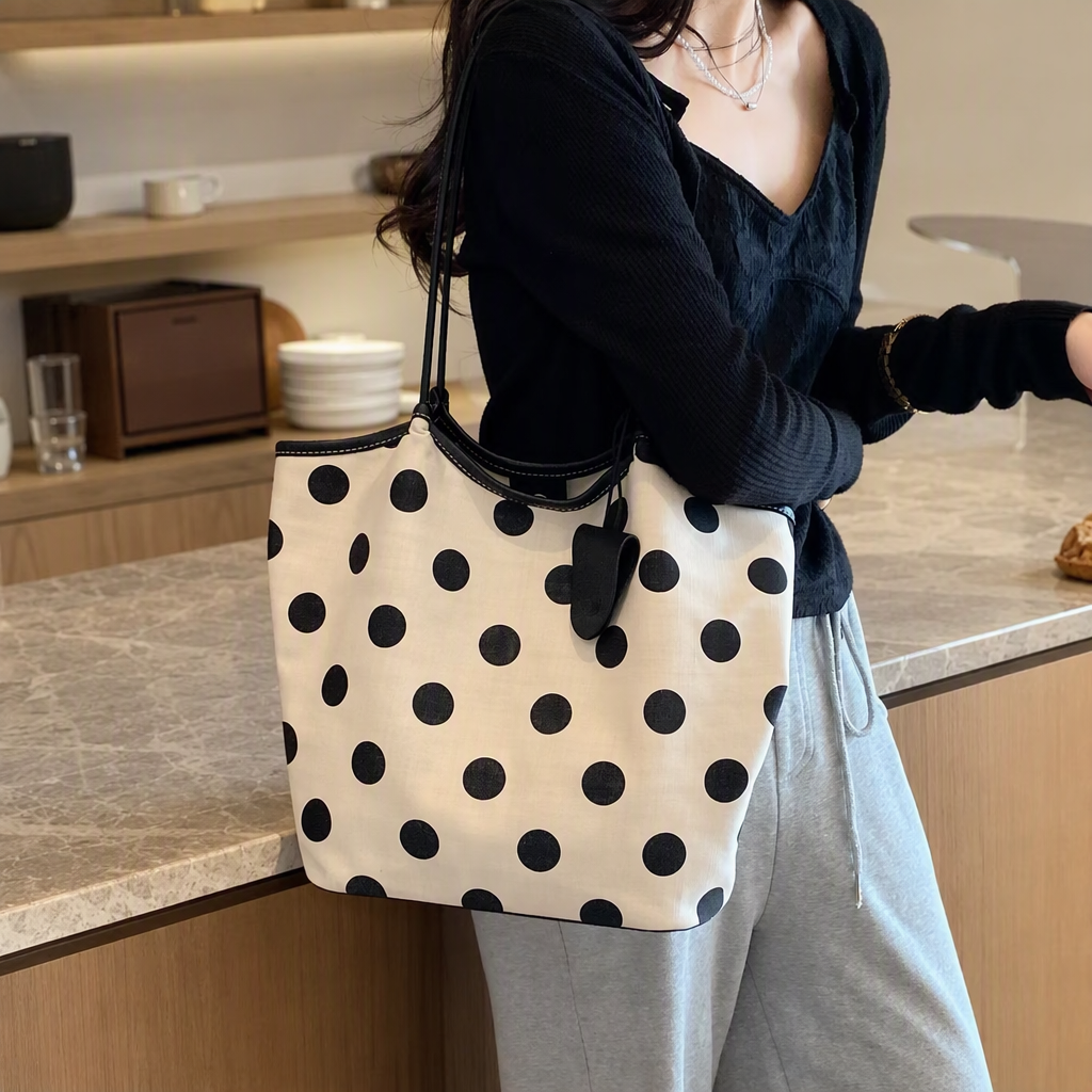 Punto de onda tote bolso mano bl hombro casual versátil gran capacidad tendencia mujer bolso simple moda bolsa de compras details Picture