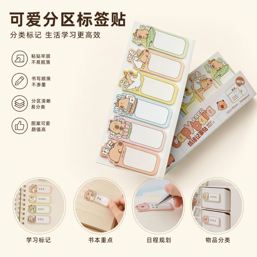 Capibara handheld sticky note stickers with a cute cartoon background, white keyboard, coffee cup, pink rubber decorative stickers, free shipping