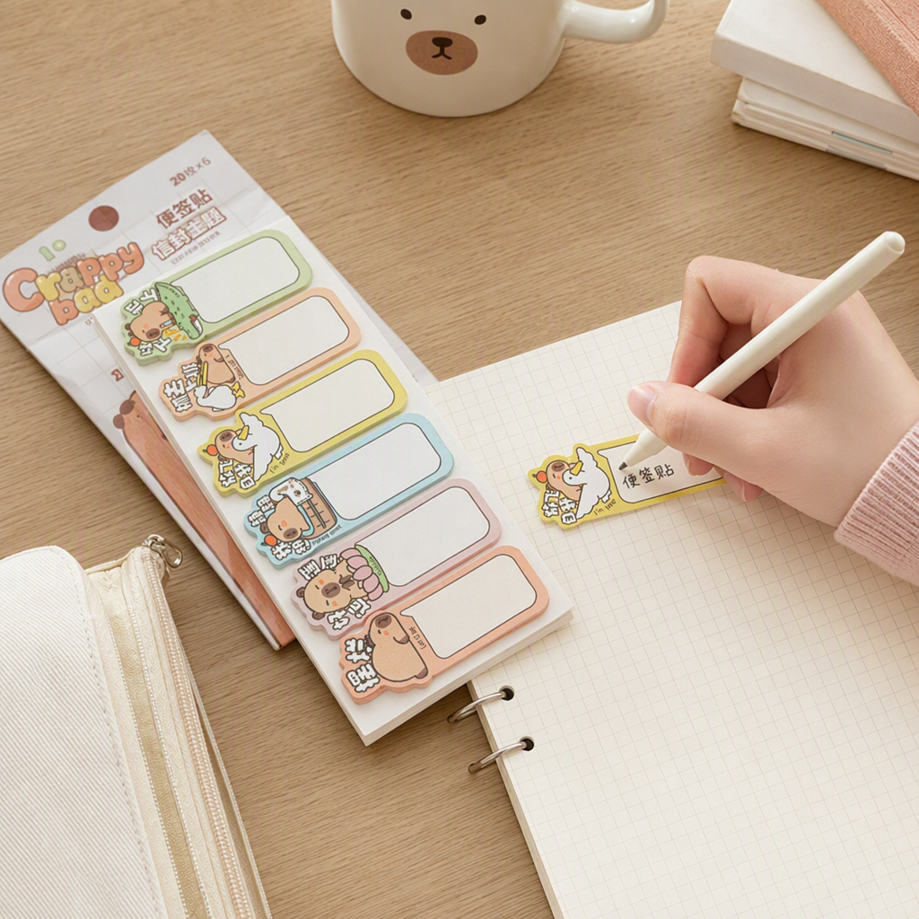 Capibara handheld sticky note stickers with a cute cartoon background, white keyboard, coffee cup, pink rubber decorative stickers, free shipping details Picture
