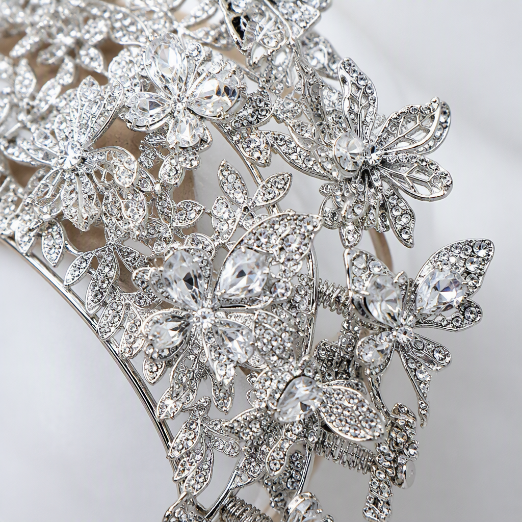 A shining silver butterfly crystal crown, a noble and elegant women's headwear for the wedding performance stage Application Scenario