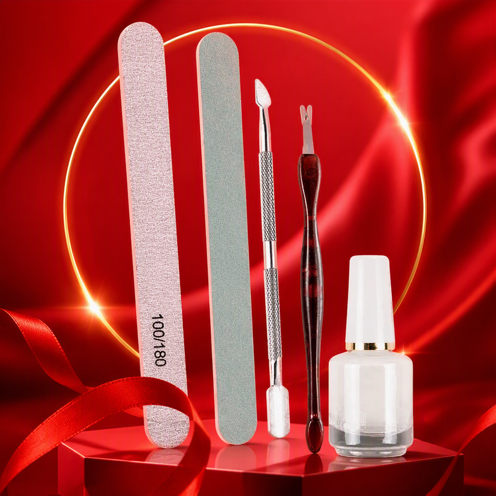 Pink background five-piece set, exfoliation tools, grinding and polishing steel pusher, exfoliation fork, softener, beauty care set Specification image