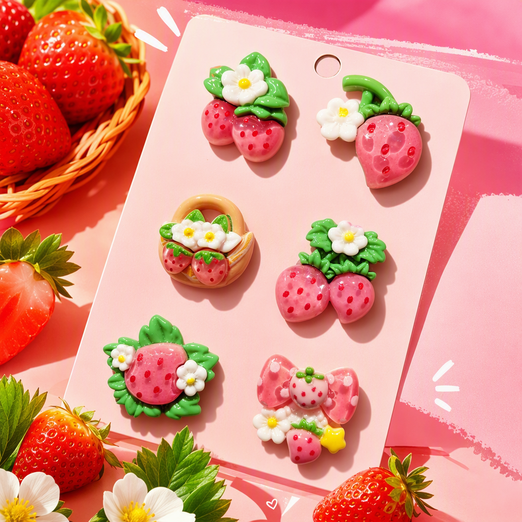 Pink card strawberry-themed accessory set, sweet and cute handmade DIY gift, creative decorative combination Specification image