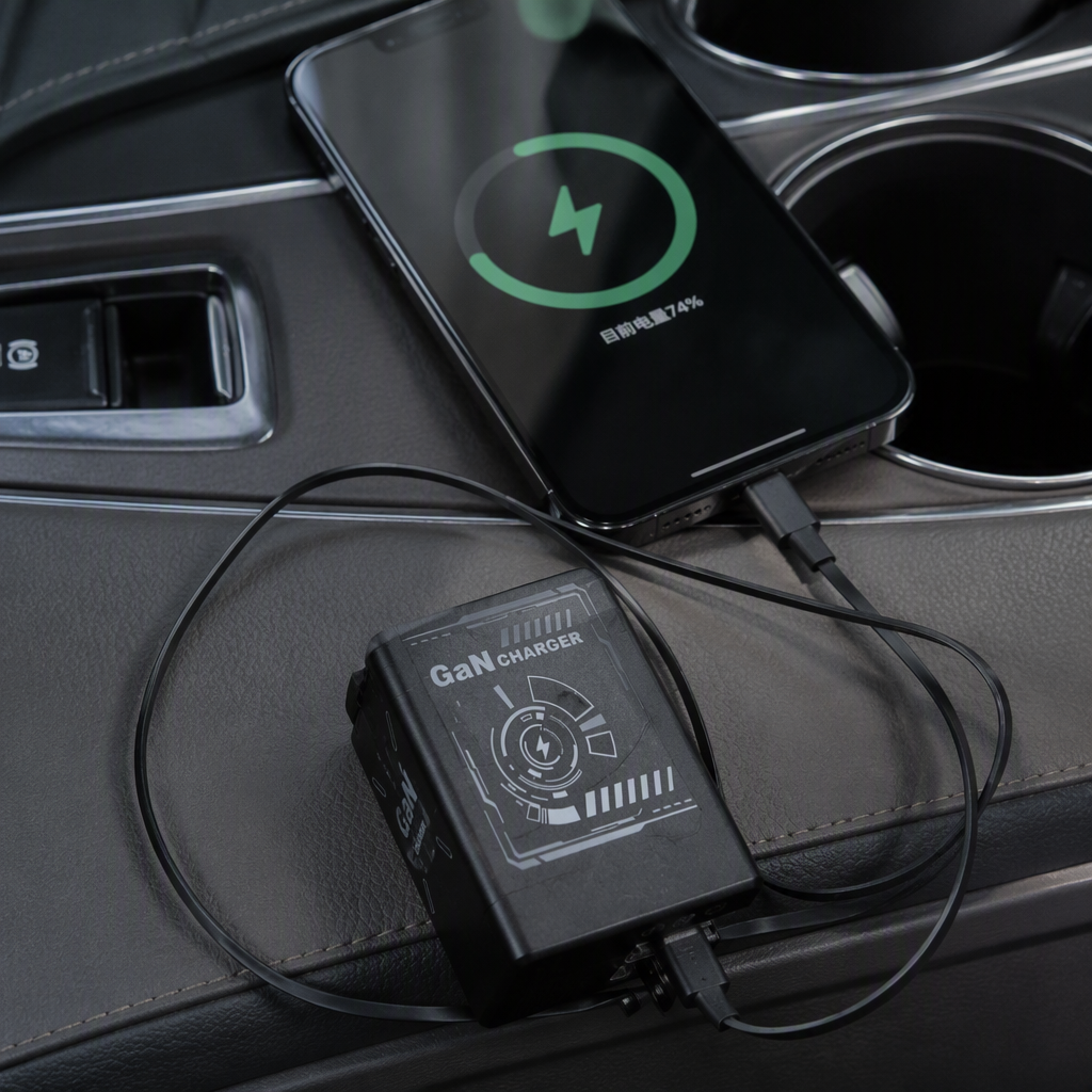 The high-efficiency fast charging black charger is compatible with multi-device portable charging heads and supports fast charging technology details Picture