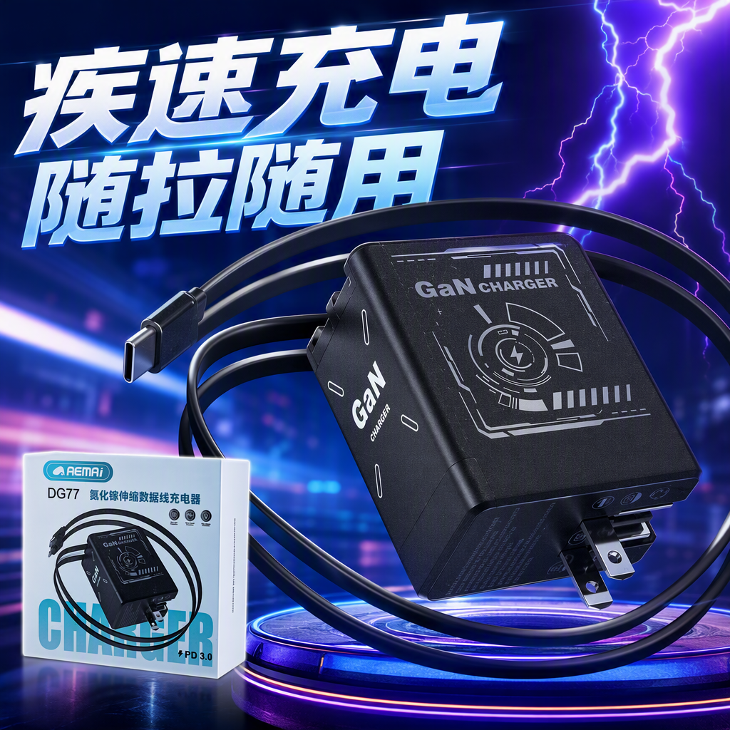 The high-efficiency fast charging black charger is compatible with multi-device portable charging heads and supports fast charging technology Specification image