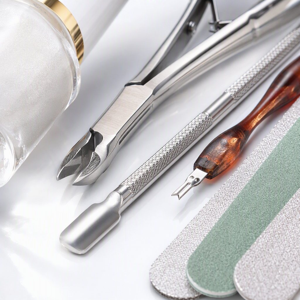 Multi-functional nail care set, dead skin shears, dead skin forks, steel pushers, nail files, softeners, beauty tools combination Application Scenario