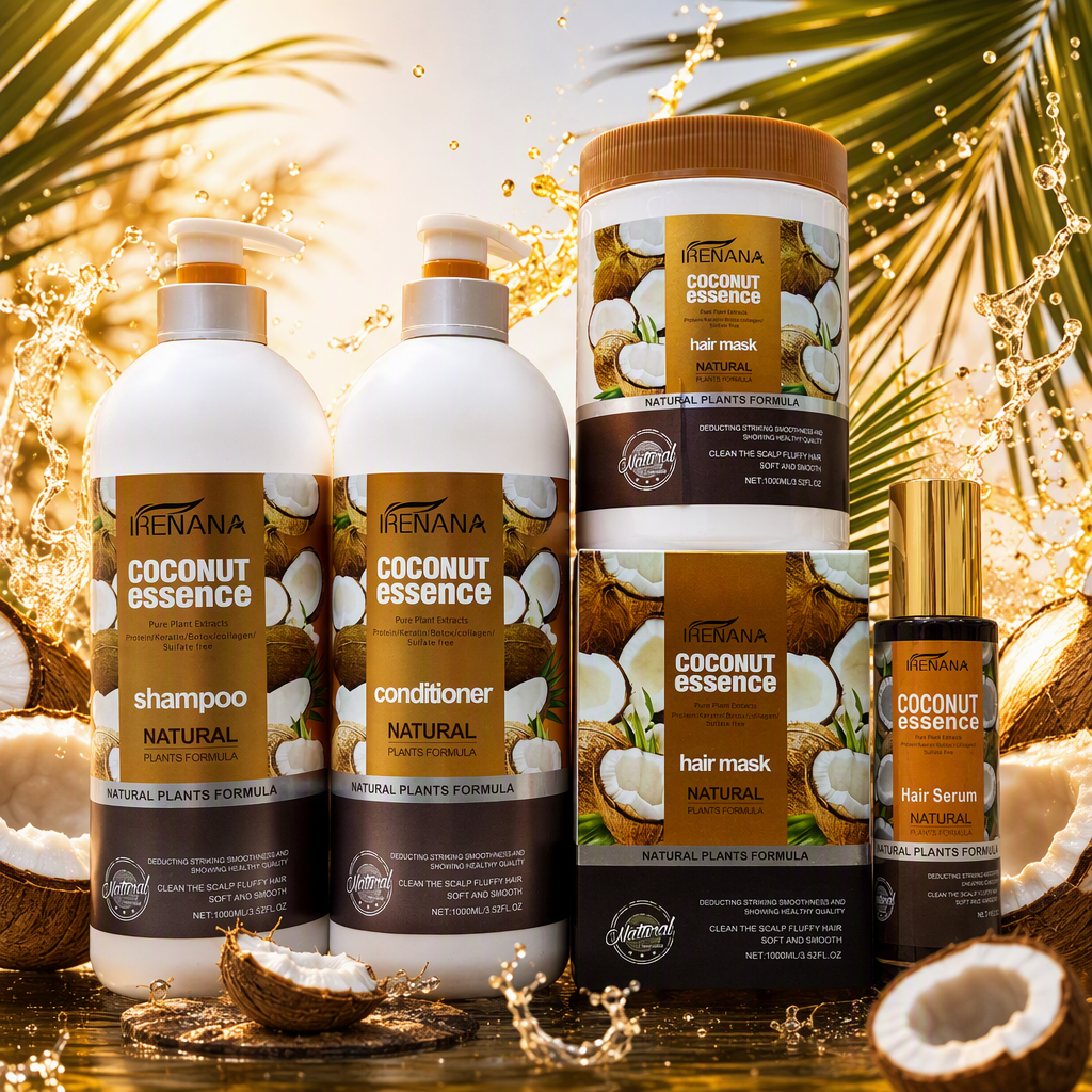 IRENANA Coconut Essence Hair Care Set: Shampoo, Conditioner, Hair Mask, Hair Oil Nourishing, Repairing, Smooth, Radiant, Natural Fragrance Specification image