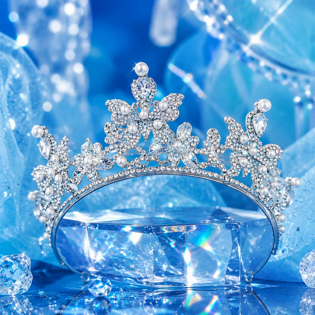 Plata con diamantes y perlas corona tiara moda y elegancia boda accesorios para el cabello niñas accesorios para el cabello accesorios Specification image