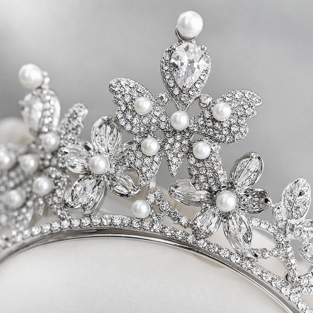 Plata con diamantes y perlas corona tiara moda y elegancia boda accesorios para el cabello niñas accesorios para el cabello accesorios Application Scenario