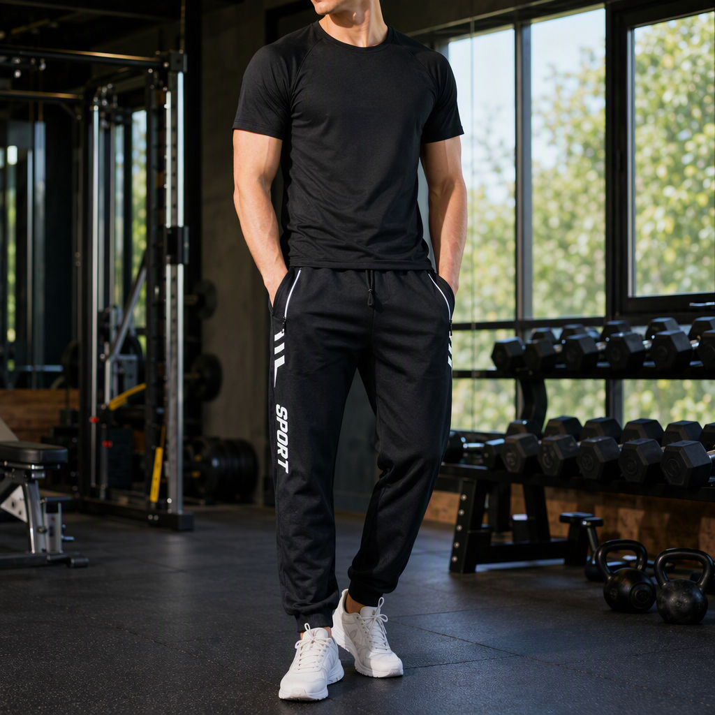 Comfortable, breathable, casual and loose long pants, sports casual pants, men's black sports pants, trendy and versatile sports long pants details Picture