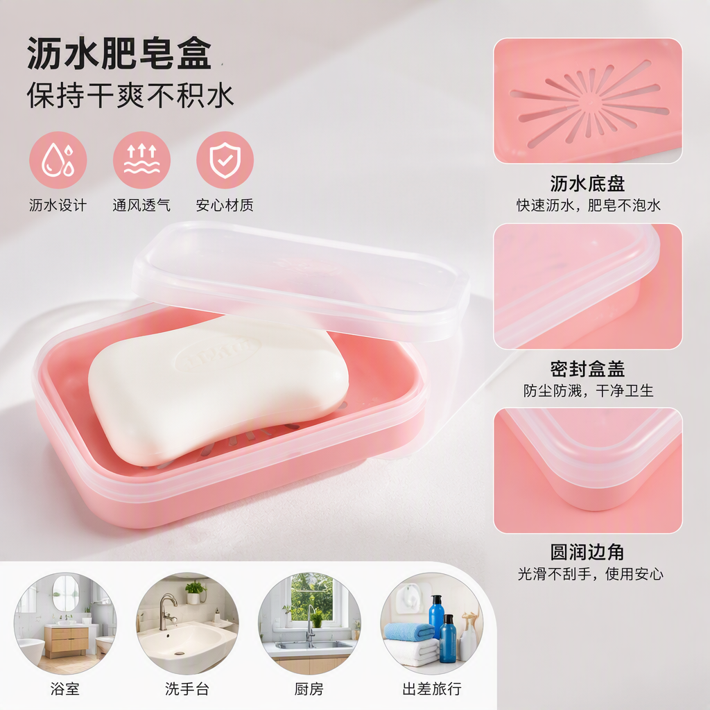 Caja de jabón de plástico rosa creativa caja de almacenamiento artículos de tocador organizador caja de artículos de hogar minimalista