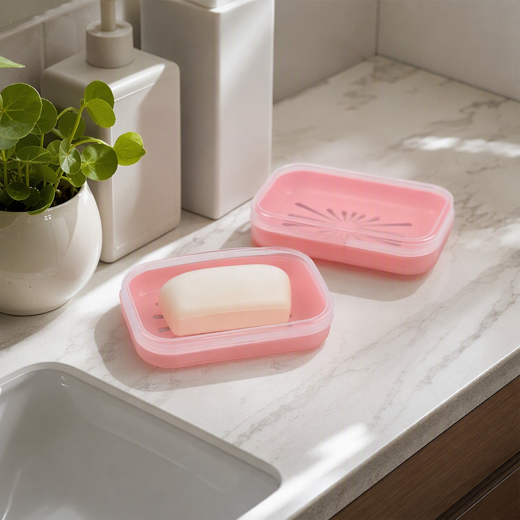 Creative pink plastic soap box storage box, bathroom toiletries organization and storage box, simple household items details Picture