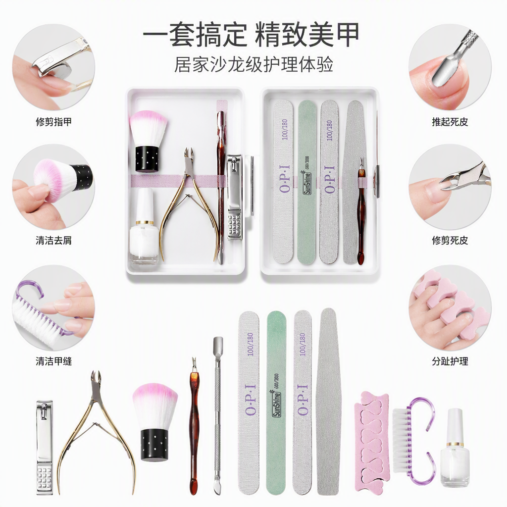 Professional nail care tool set of 12 pieces, multi-functional nail and hand care products, portable storage