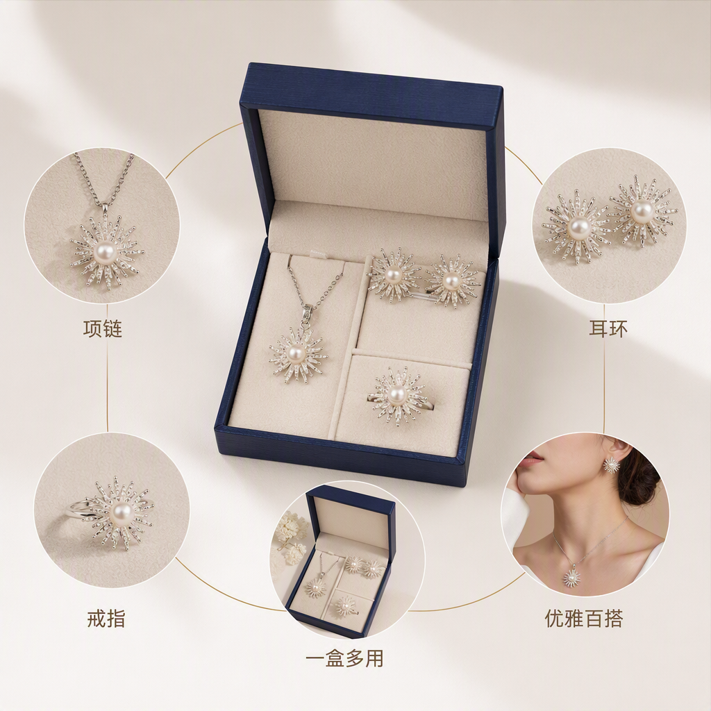 The silver pearl starlight jewelry set is simple, elegant, fashionable and versatile, making it an elegant gift