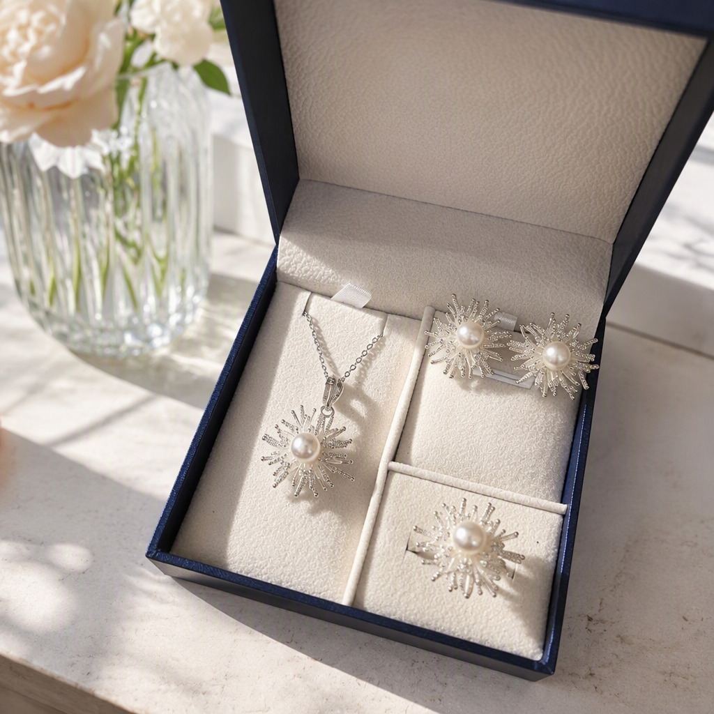 The silver pearl starlight jewelry set is simple, elegant, fashionable and versatile, making it an elegant gift details Picture