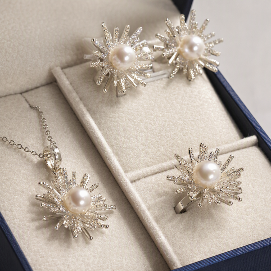 The silver pearl starlight jewelry set is simple, elegant, fashionable and versatile, making it an elegant gift Application Scenario