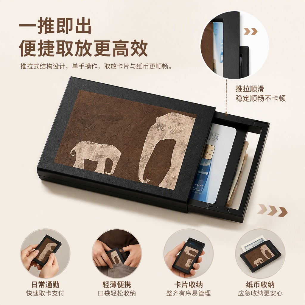 黑色画框大象图案挂画简约现代客厅卧室装饰画艺术挂饰家居装饰品