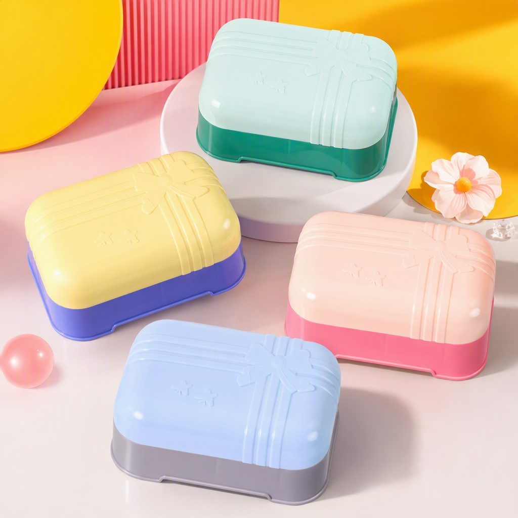 Pink covered hand soap box, simple and creative home bathroom toiletries storage container, waterproof and moisture-proof, practical and decorative Specification image